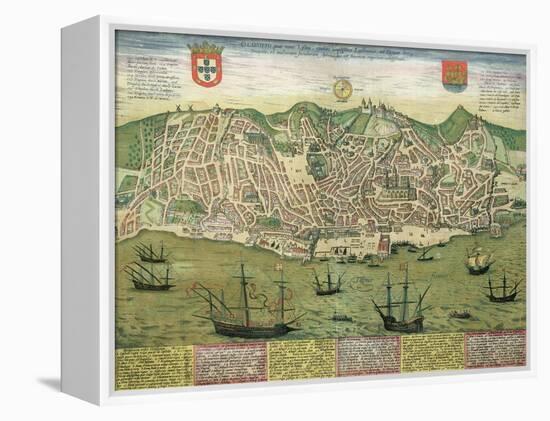 Map of Lisbon, from Civitates Orbis Terrarum by Georg Braun-Joris Hoefnagel-Framed Premier Image Canvas