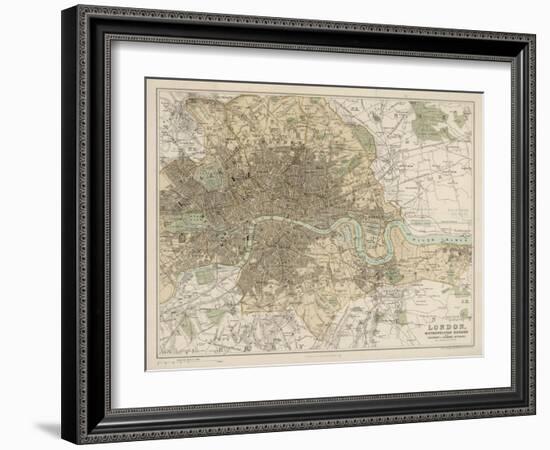 Map of London and Its Suburbs-J. Bartholomew-Framed Art Print