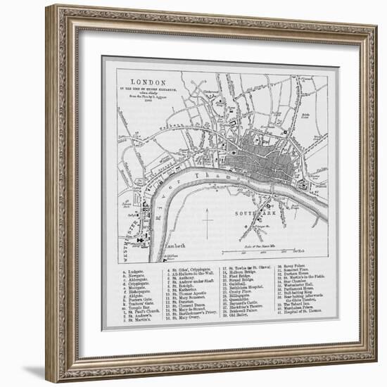 Map of London at the Time of Queen Elizabeth I-null-Framed Photographic Print