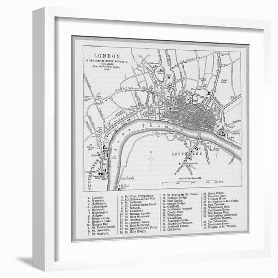 Map of London at the Time of Queen Elizabeth I-null-Framed Photographic Print