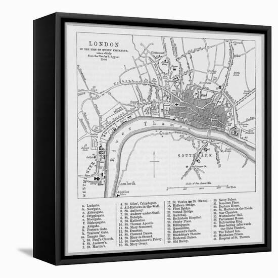 Map of London at the Time of Queen Elizabeth I-null-Framed Premier Image Canvas