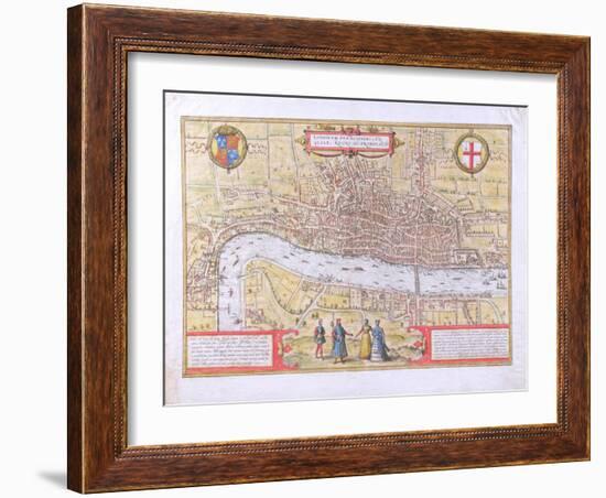 Map of London, from "Civitates Orbis Terrarum", by Georg Braun (1542-1622) and Frans Hogenburg…-Joris Hoefnagel-Framed Giclee Print