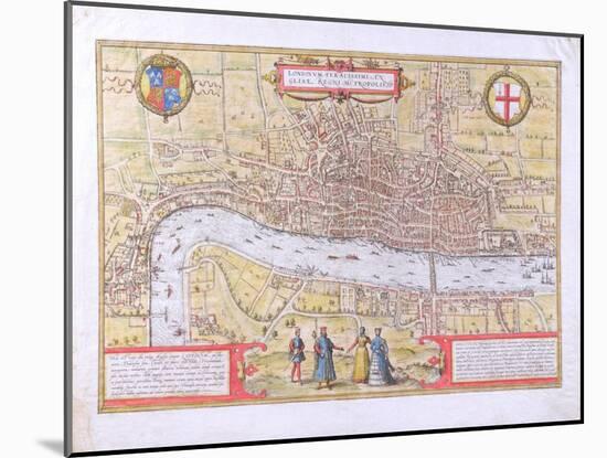 Map of London, from "Civitates Orbis Terrarum", by Georg Braun (1542-1622) and Frans Hogenburg…-Joris Hoefnagel-Mounted Giclee Print