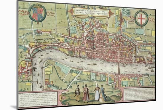 Map of London, from Civitates Orbis Terrarum by Georg Braun-Joris Hoefnagel-Mounted Giclee Print