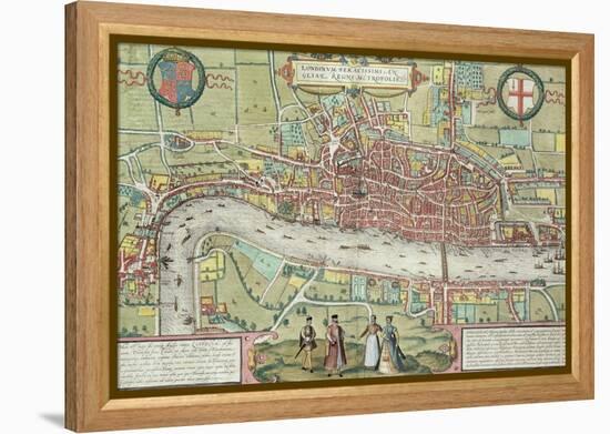 Map of London, from Civitates Orbis Terrarum by Georg Braun-Joris Hoefnagel-Framed Premier Image Canvas