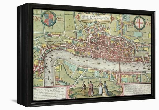 Map of London, from Civitates Orbis Terrarum by Georg Braun-Joris Hoefnagel-Framed Premier Image Canvas