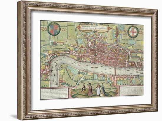 Map of London, from Civitates Orbis Terrarum by Georg Braun-Joris Hoefnagel-Framed Giclee Print