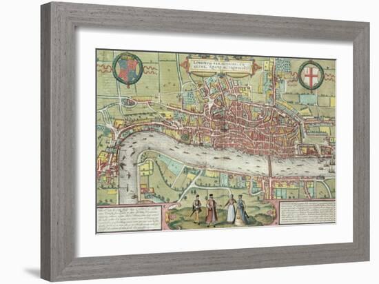 Map of London, from Civitates Orbis Terrarum by Georg Braun-Joris Hoefnagel-Framed Giclee Print