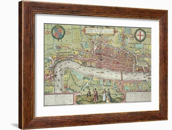 Map of London, from Civitates Orbis Terrarum by Georg Braun-Joris Hoefnagel-Framed Giclee Print