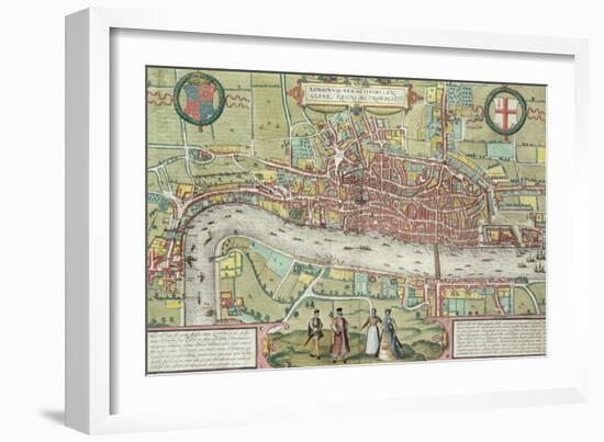 Map of London, from Civitates Orbis Terrarum by Georg Braun-Joris Hoefnagel-Framed Giclee Print