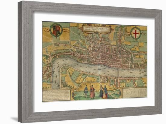 Map of London from Civitates Orbis Terrarum-null-Framed Premium Giclee Print