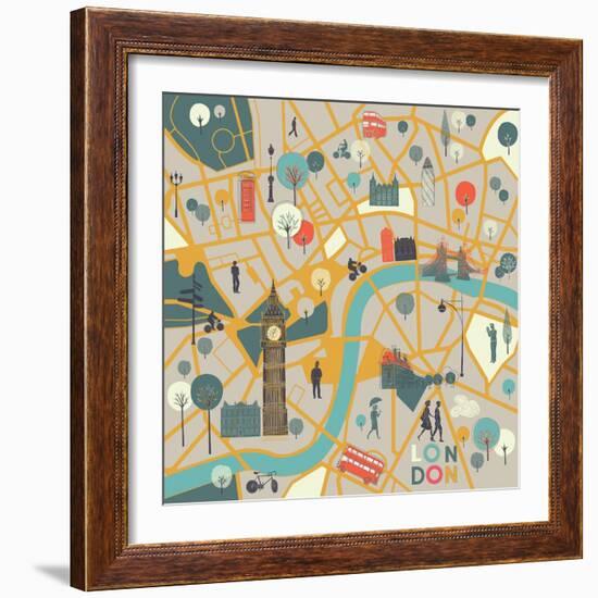 Map of London's Sights-Lavandaart-Framed Premium Giclee Print