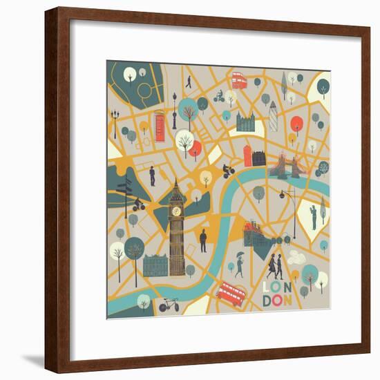 Map of London's Sights-Lavandaart-Framed Premium Giclee Print