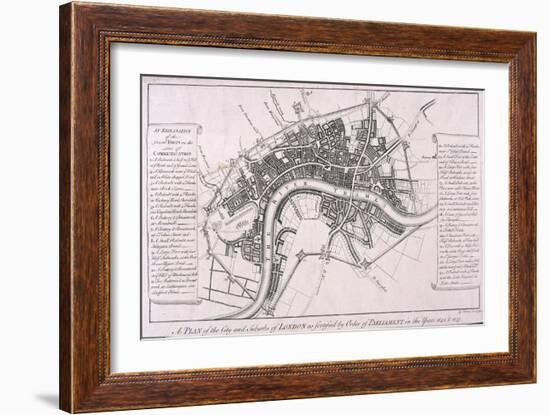 Map of London Showing English Civil War Fortifications, C1642-George Vertue-Framed Giclee Print