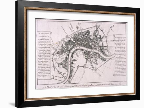 Map of London Showing English Civil War Fortifications, C1642-George Vertue-Framed Giclee Print