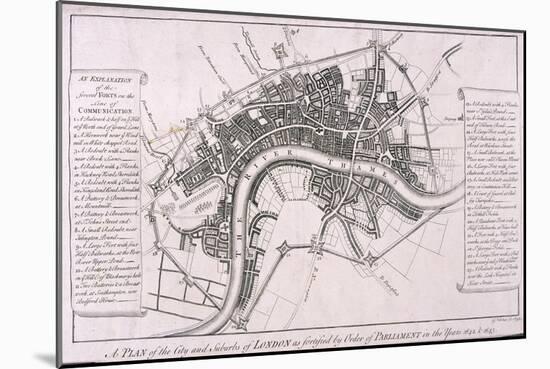 Map of London Showing English Civil War Fortifications, C1642-George Vertue-Mounted Giclee Print
