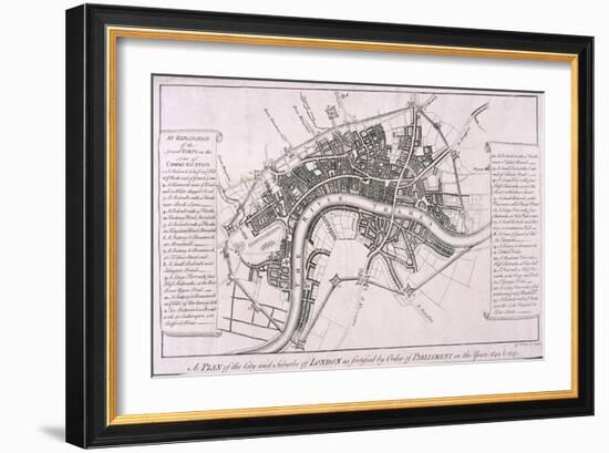 Map of London Showing English Civil War Fortifications, C1642-George Vertue-Framed Giclee Print