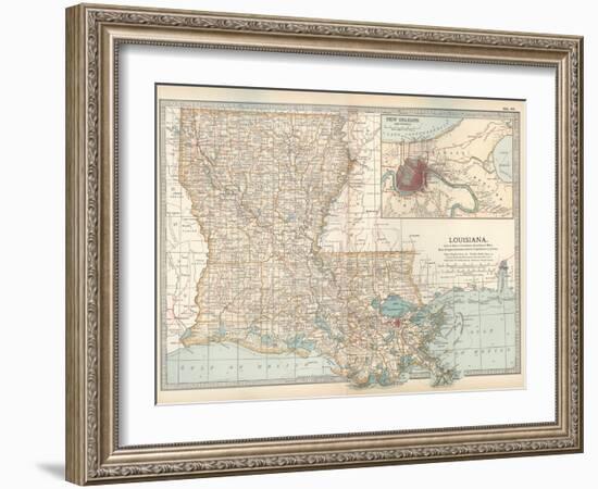 Map of Louisiana. United States. Inset Map of New Orleans and Vicinity-Encyclopaedia Britannica-Framed Art Print