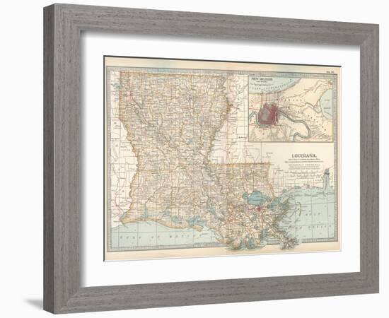 Map of Louisiana. United States. Inset Map of New Orleans and Vicinity-Encyclopaedia Britannica-Framed Art Print