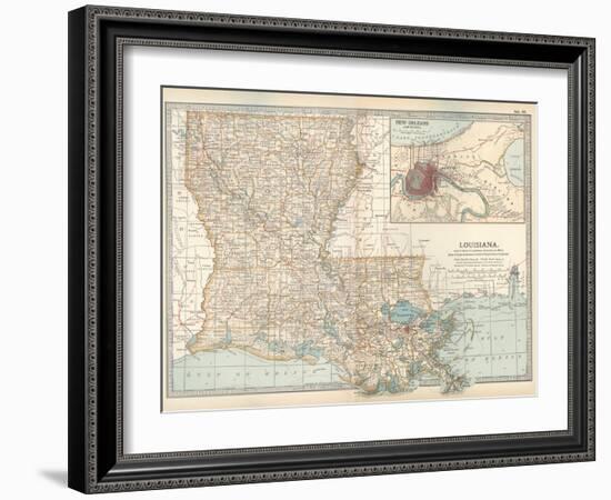 Map of Louisiana. United States. Inset Map of New Orleans and Vicinity-Encyclopaedia Britannica-Framed Art Print