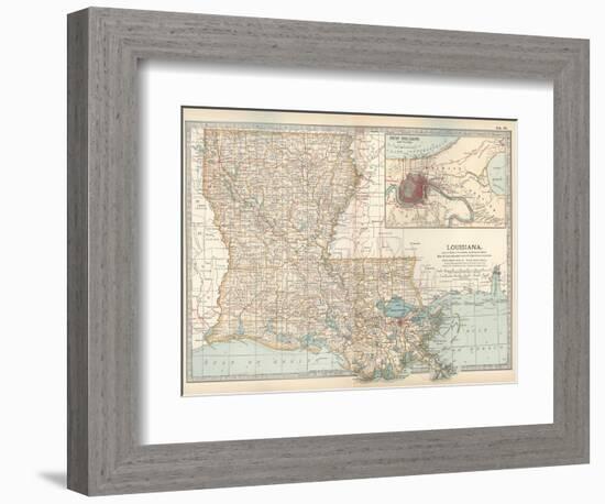 Map of Louisiana. United States. Inset Map of New Orleans and Vicinity-Encyclopaedia Britannica-Framed Art Print