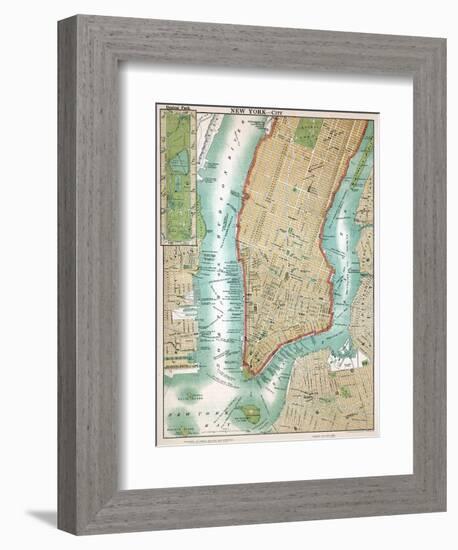 Map of Lower Manhattan and Central Park-null-Framed Premium Giclee Print