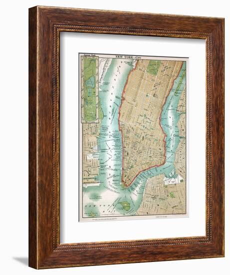 Map of Lower Manhattan and Central Park-null-Framed Premium Giclee Print