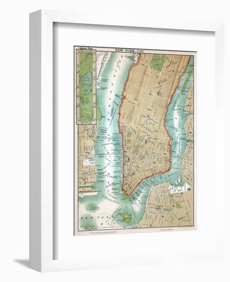 Map of Lower Manhattan and Central Park-null-Framed Premium Giclee Print