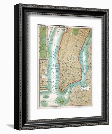 Map of Lower Manhattan and Central Park-null-Framed Premium Giclee Print