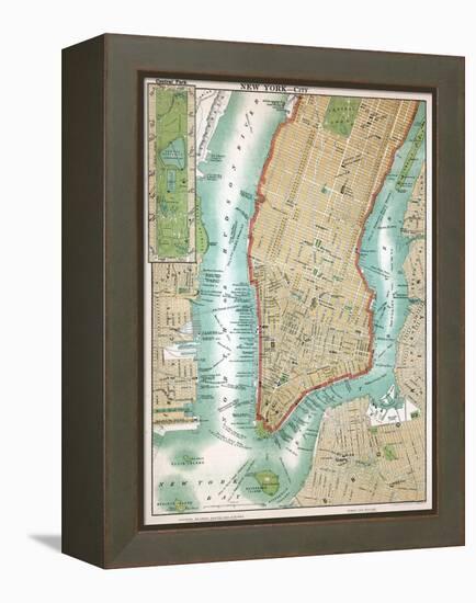 Map of Lower Manhattan and Central Park-null-Framed Premier Image Canvas