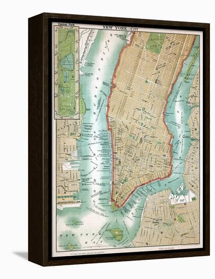 Map of Lower Manhattan and Central Park-null-Framed Premier Image Canvas