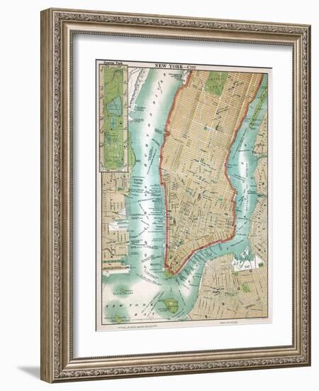 Map of Lower Manhattan and Central Park-null-Framed Giclee Print