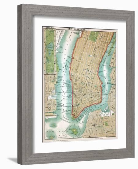 Map of Lower Manhattan and Central Park-null-Framed Giclee Print