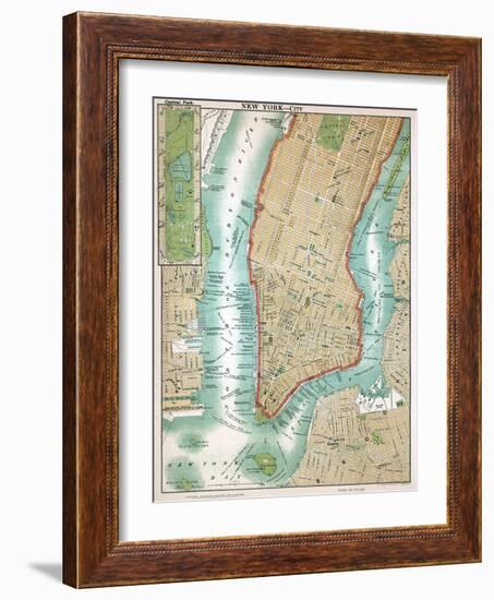 Map of Lower Manhattan and Central Park-null-Framed Giclee Print