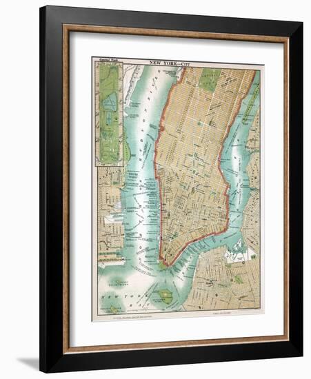 Map of Lower Manhattan and Central Park-null-Framed Giclee Print