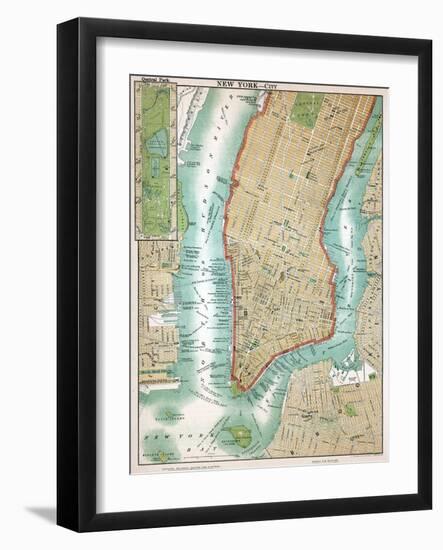 Map of Lower Manhattan and Central Park-null-Framed Giclee Print