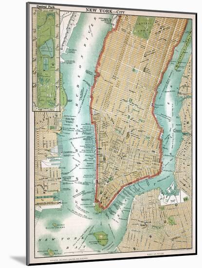 Map of Lower Manhattan and Central Park-null-Mounted Giclee Print