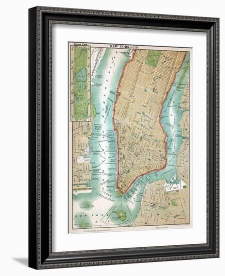 Map of Lower Manhattan and Central Park-null-Framed Giclee Print