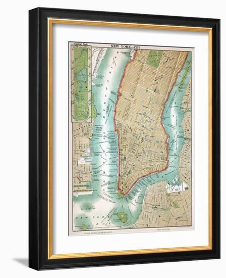 Map of Lower Manhattan and Central Park-null-Framed Giclee Print