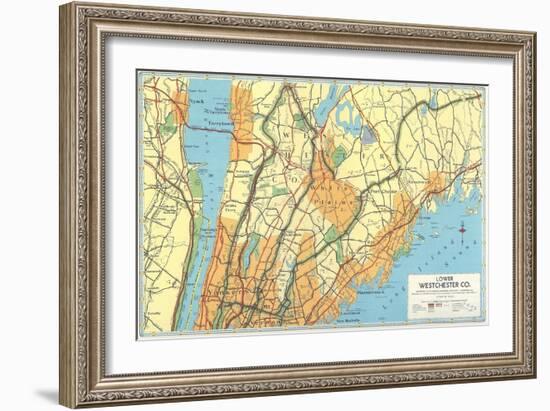 Map of Lower Westchester County, New York-null-Framed Art Print