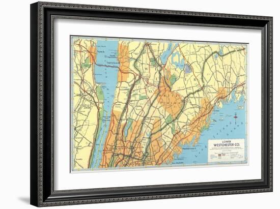 Map of Lower Westchester County, New York-null-Framed Art Print