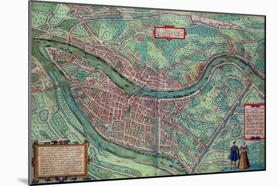 Map of Lyon, from Civitates Orbis Terrarum by Georg Braun-Joris Hoefnagel-Mounted Giclee Print