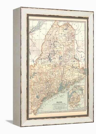 Map of Maine, United States. Inset of Mount Desert Island-Encyclopaedia Britannica-Framed Stretched Canvas