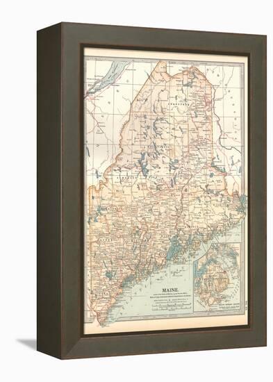 Map of Maine, United States. Inset of Mount Desert Island-Encyclopaedia Britannica-Framed Stretched Canvas