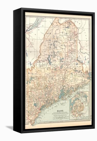 Map of Maine, United States. Inset of Mount Desert Island-Encyclopaedia Britannica-Framed Stretched Canvas