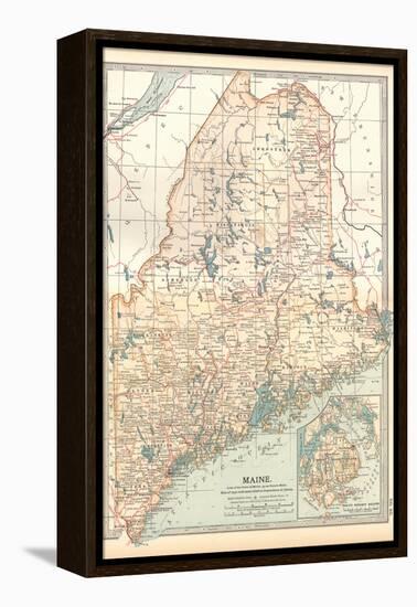 Map of Maine, United States. Inset of Mount Desert Island-Encyclopaedia Britannica-Framed Stretched Canvas