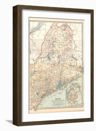 Map of Maine, United States. Inset of Mount Desert Island-Encyclopaedia Britannica-Framed Art Print