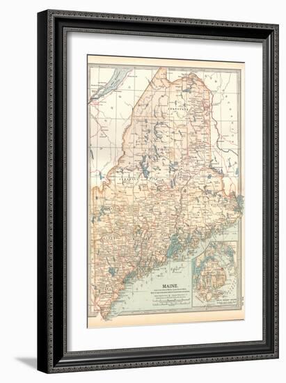 Map of Maine, United States. Inset of Mount Desert Island-Encyclopaedia Britannica-Framed Art Print