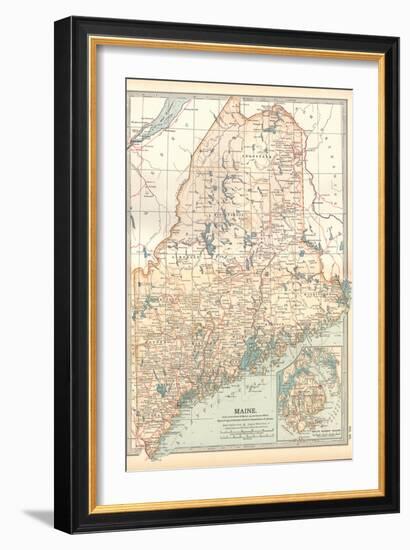 Map of Maine, United States. Inset of Mount Desert Island-Encyclopaedia Britannica-Framed Art Print