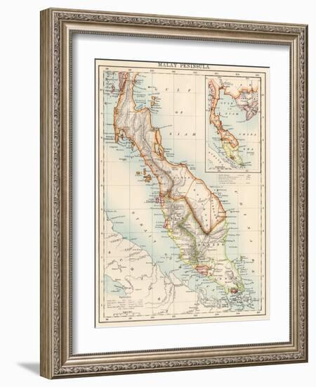 Map of Malay Peninsula, 1870s-null-Framed Giclee Print